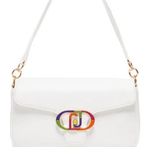 Borsa a spalla bianca ecosostenibile con logo e tracolla multicolor