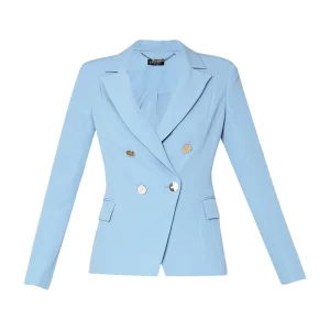 Blazer doppiopetto stretch azzurro con revers a lancia