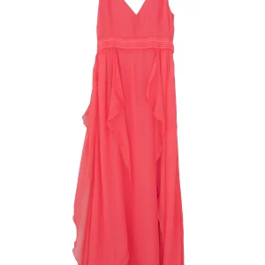 Vestito da cerimonia corallo in chiffon senza maniche