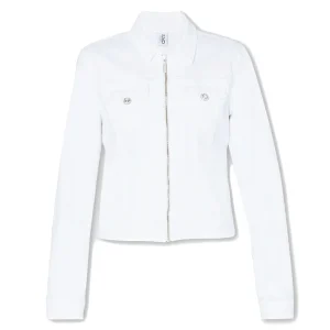 Giubbotto in denim stretch bianco con collo a camicia