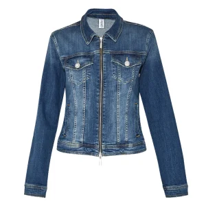 Giubbotto in denim stretch scuro con collo a camicia