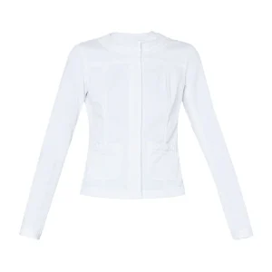 Giacca in denim stretch bianco girocollo