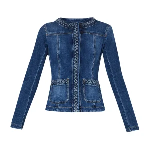 Giacca in denim stretch scuro girocollo