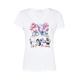 T-shirt bianca in cotone con stampa Baloon&Car