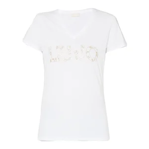 T-shirt bianca ecosostenibile in cotone con logo