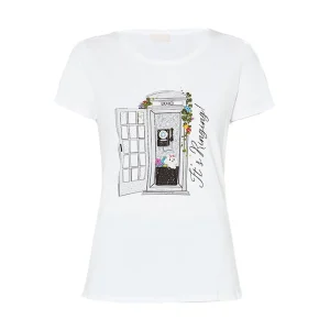 T-shirt bianca in cotone con stampa Phonebooth