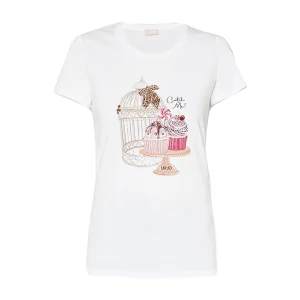 T-shirt bianca in cotone con stampa Cage&Cupcake