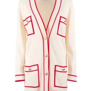 Cardigan “CRAZY” panna con dettagli in contrasto rossi