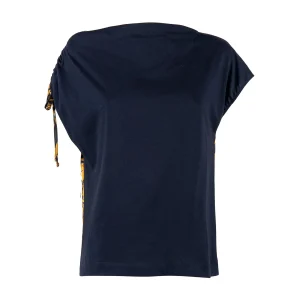 T-shirt “DASH” nera in cotone con coulisse stampato oro