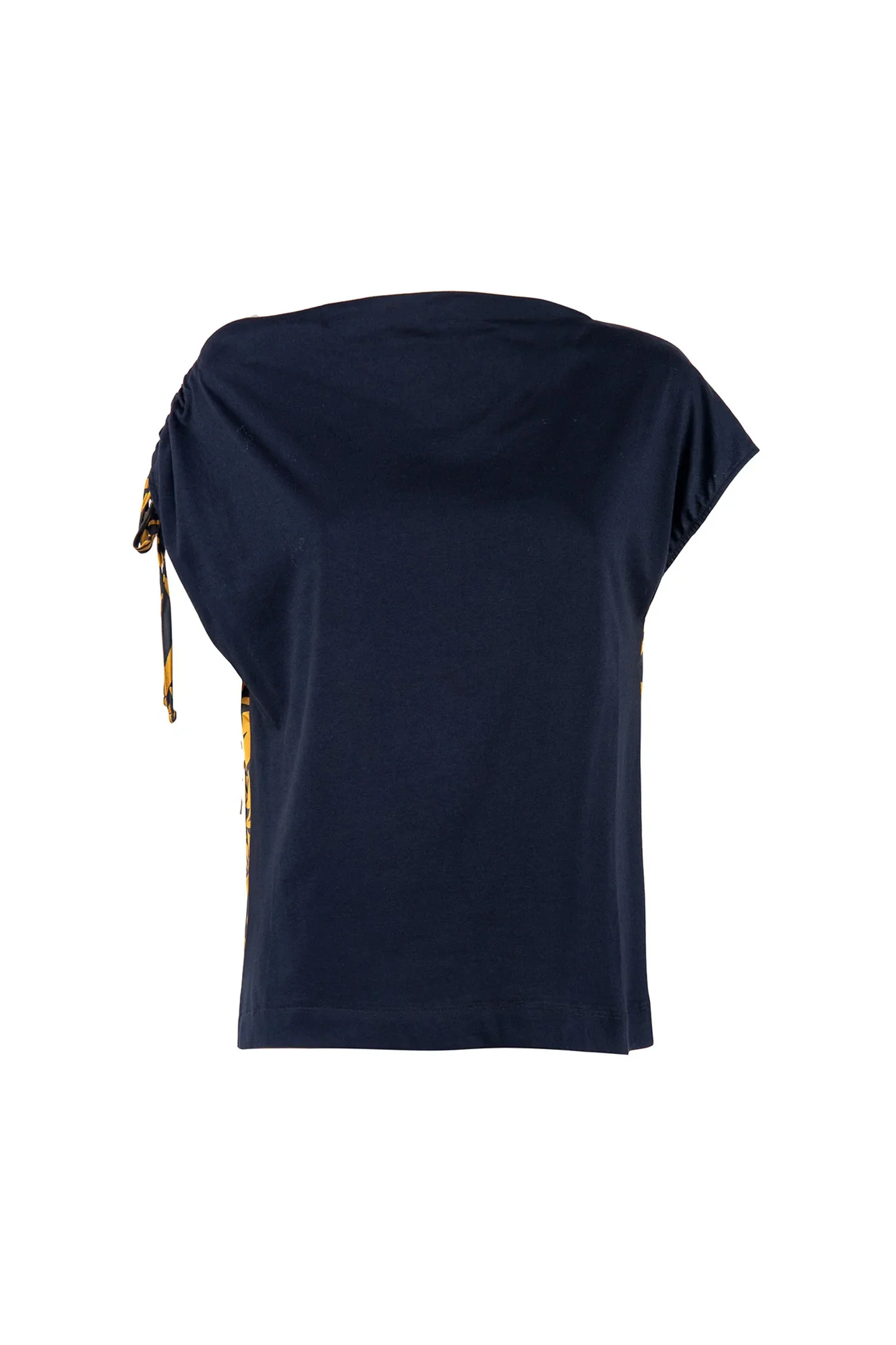 T-shirt “DASH” nera in cotone con coulisse stampato oro