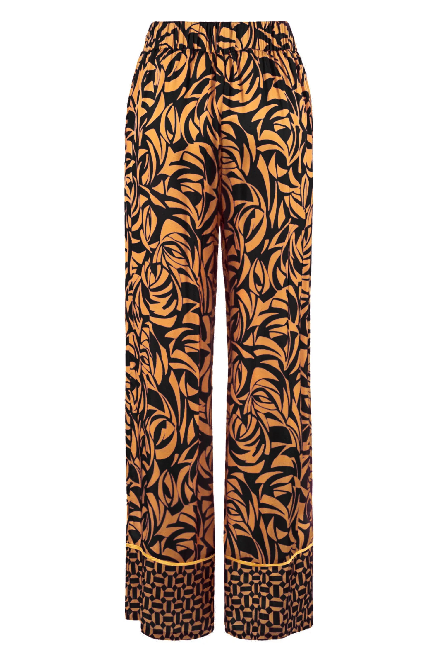 Pantalone palazzo “ETEL” nero e oro in raso stampato - immagine 3