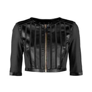 Giacca corta “NAVY” nera in ecopelle con chiusura a zip