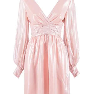 Abito corto “ALICIA” rosa cipria in chiffon laminato