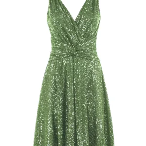 Abito corto “ALMET” verde kiwi in paillettes