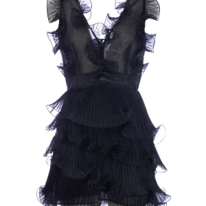 Abito corto “ANGEL” nero con balze plissettate