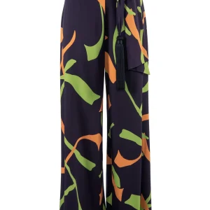 Pantalone palazzo “EDDIE” nero con stampa verde e arancio