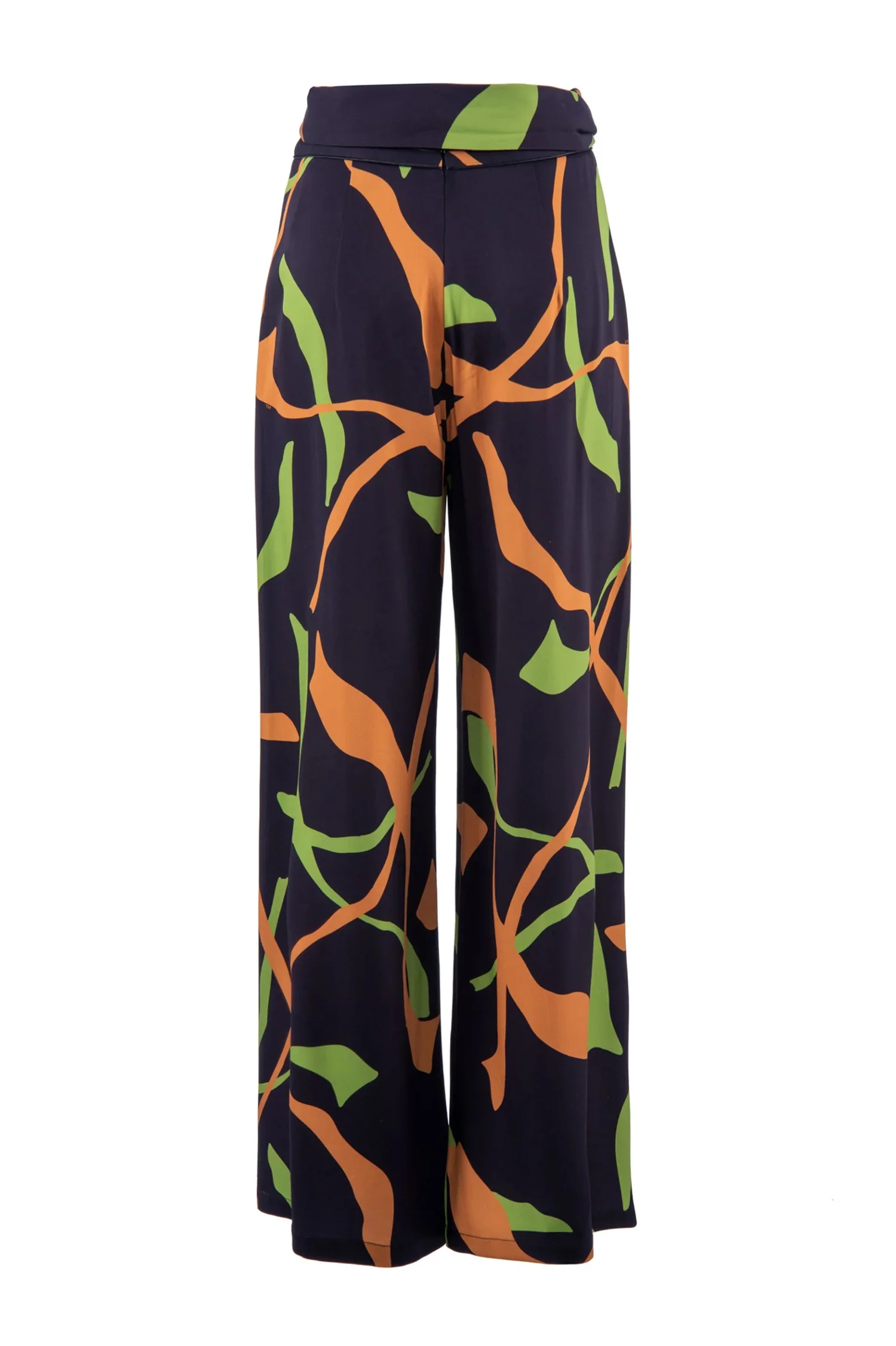 Pantalone palazzo “EDDIE” nero con stampa verde e arancio - immagine 3