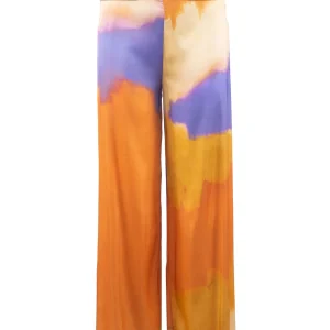 Pantalone palazzo “EZRA” albicocca in raso stampato