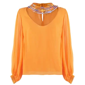 Blusa “FAVOLA” albicocca con tubolari ricamati