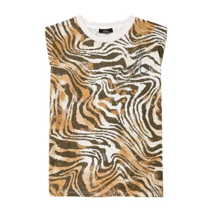 T-shirt animalier con logo strass