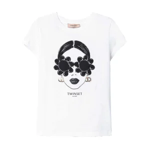 T-shirt bianca con stampa volto