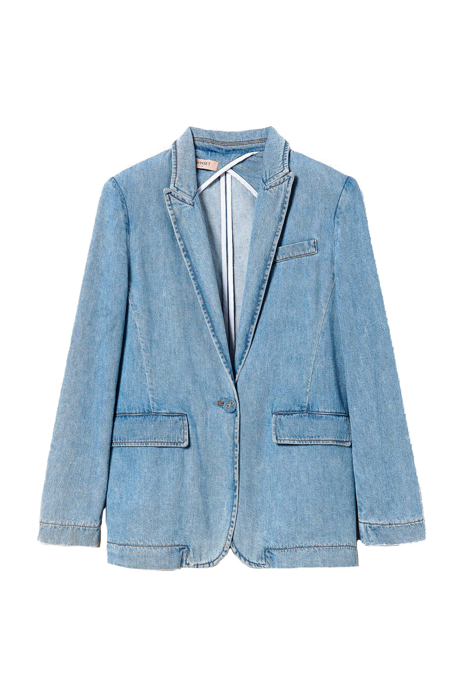 Giacca blazer sfoderata in denim stonewash