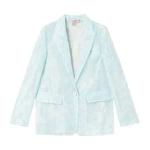 Giacca blazer verde agave in organza e pizzo