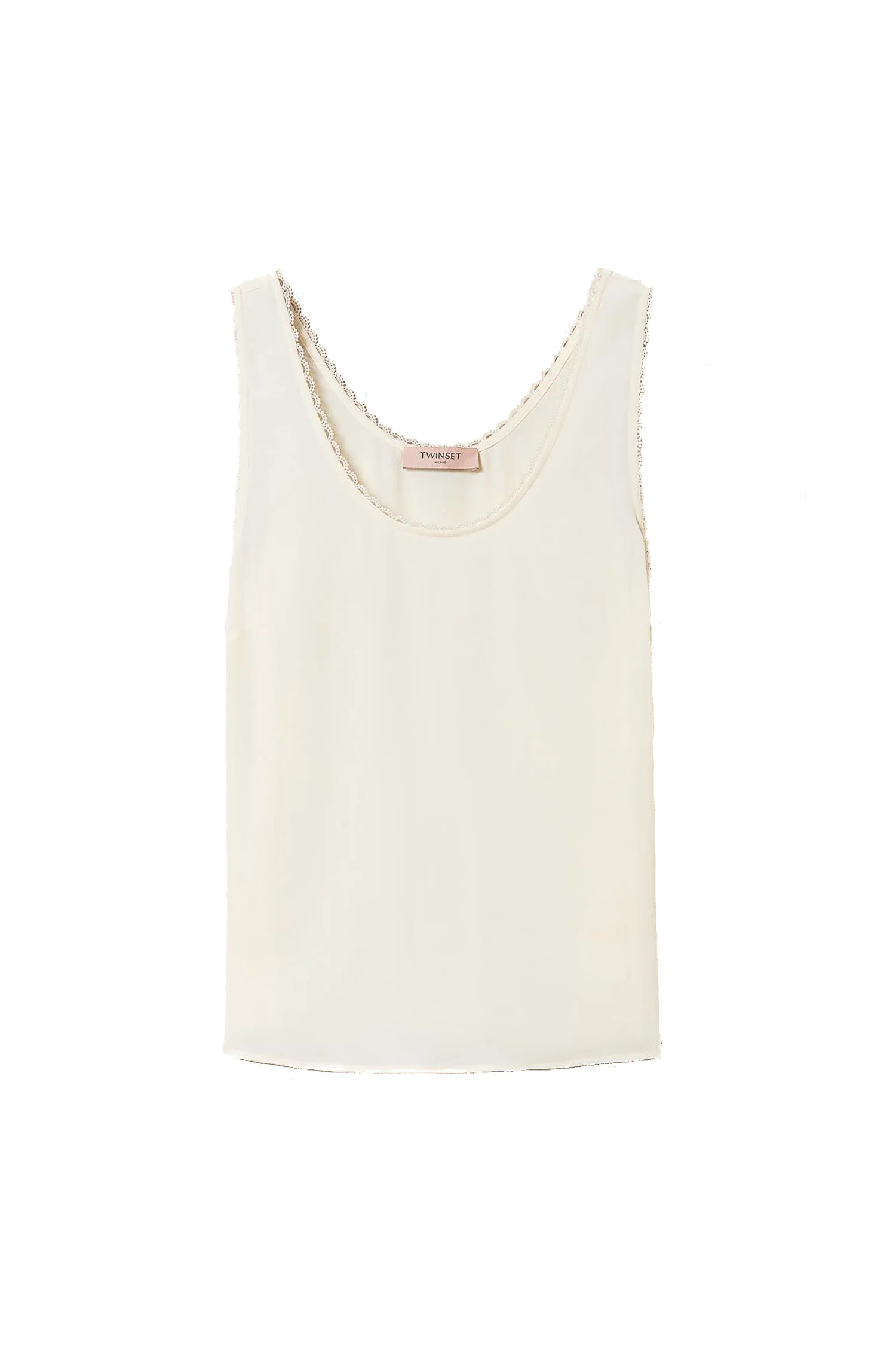 Top bianco in misto seta con collo tondo