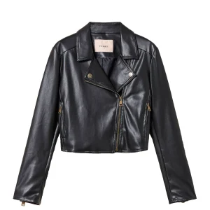 Giacca chiodo nera effetto pelle con chiusura doppiopetto