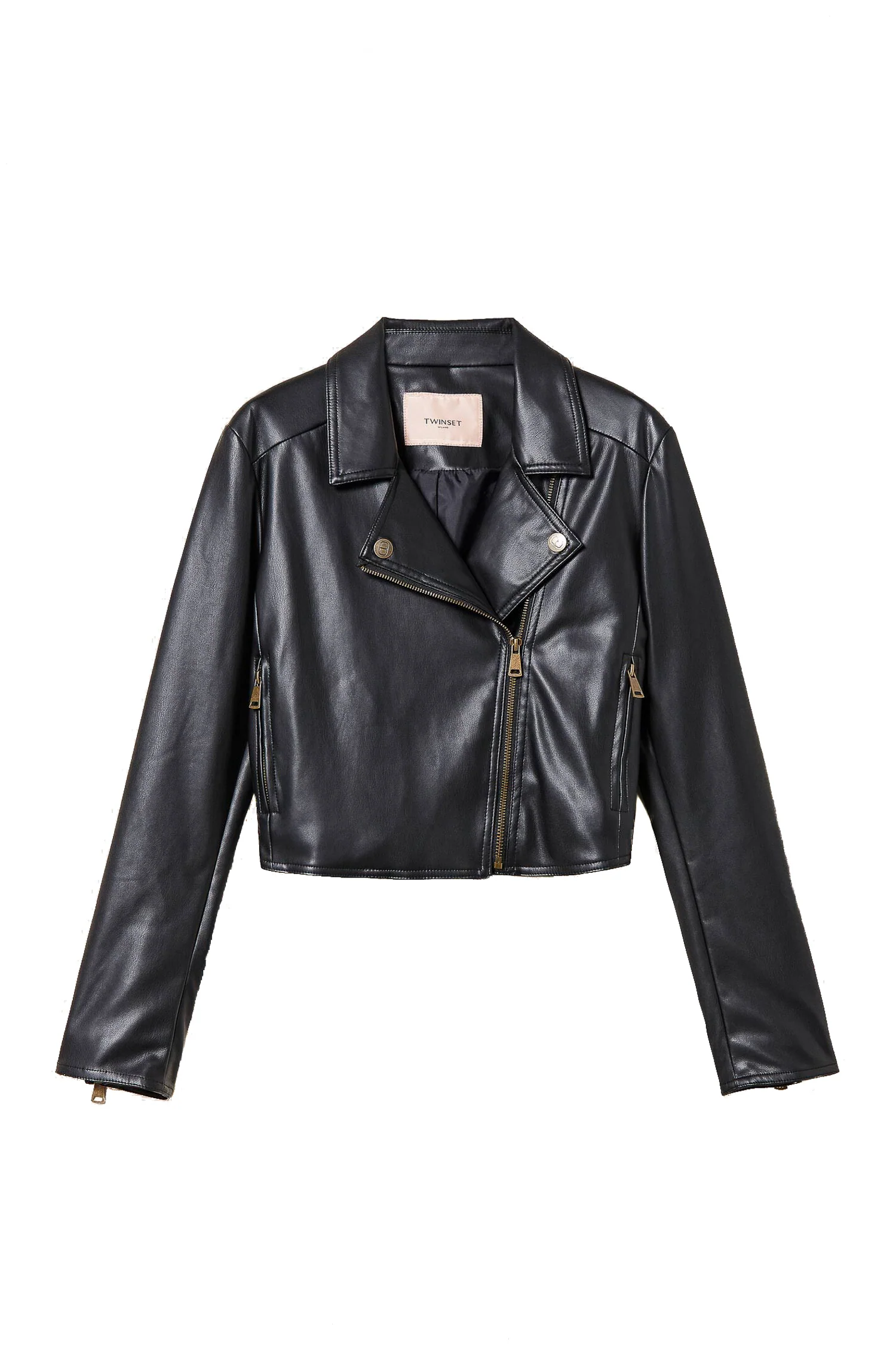 Giacca chiodo nera effetto pelle con chiusura doppiopetto - immagine 2