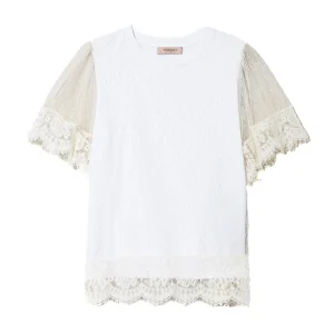 Top bianco in tulle plumetis e pizzo