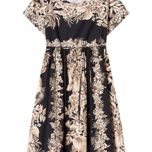 Abito corto in popeline con stampa a fiori all over