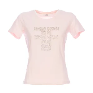 T-shirt regular rosa in jersey stretch con strass