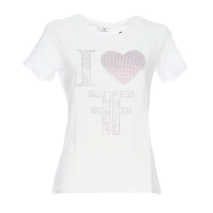 T-shirt regular bianca in jersey con strass