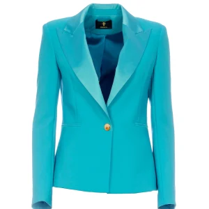 Blazer regular monopetto turchese in tessuto tecnico