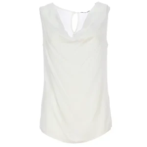 Top senza maniche crema in raso con scollo sciallato