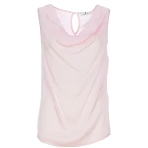 Top senza maniche rosa in raso con scollo sciallato
