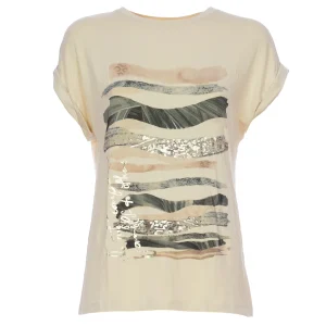 T-shirt ampia sabbia stampata con maniche risvoltate
