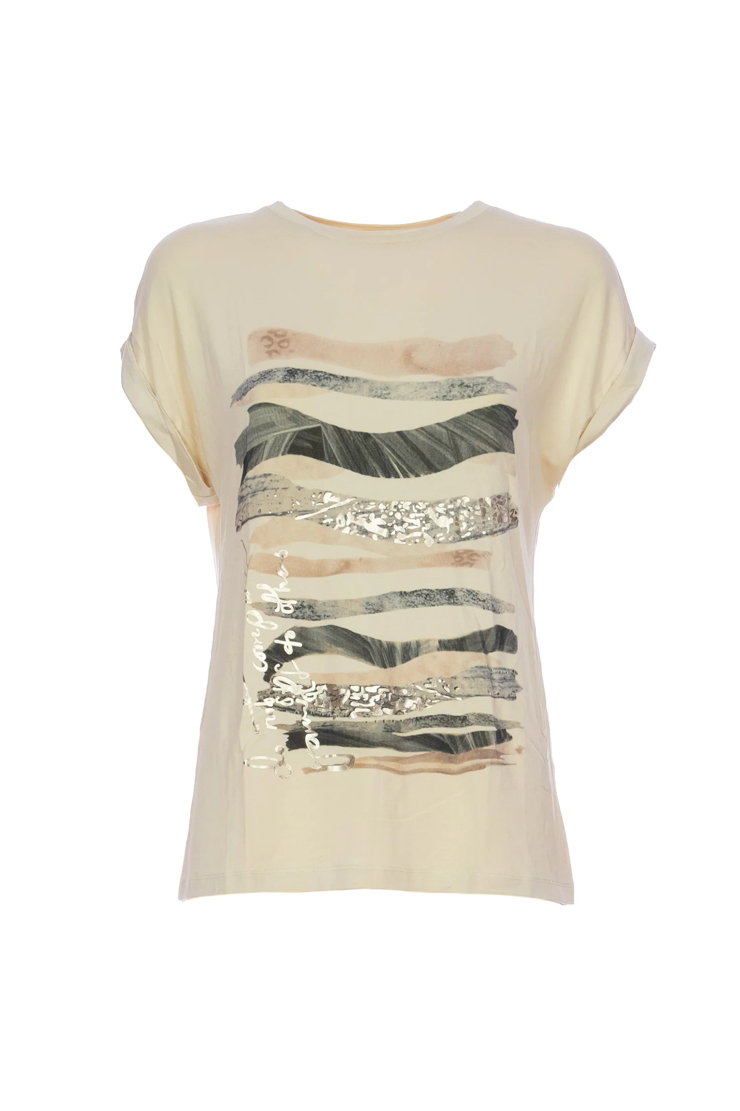 T-shirt ampia sabbia stampata con maniche risvoltate - immagine 2