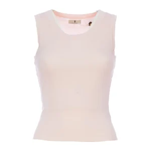 Top slim rosa senza maniche in jersey