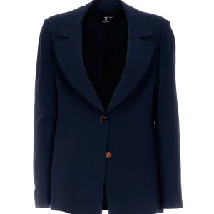 Blazer regular monopetto blu navy in misto lino