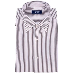 Camicia button down bianca in cotone a righe bordeaux