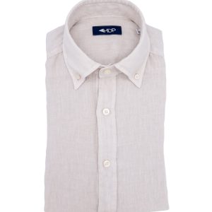Camicia slim button down beige in lino