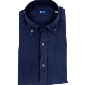 Camicia slim button down blu notte in lino