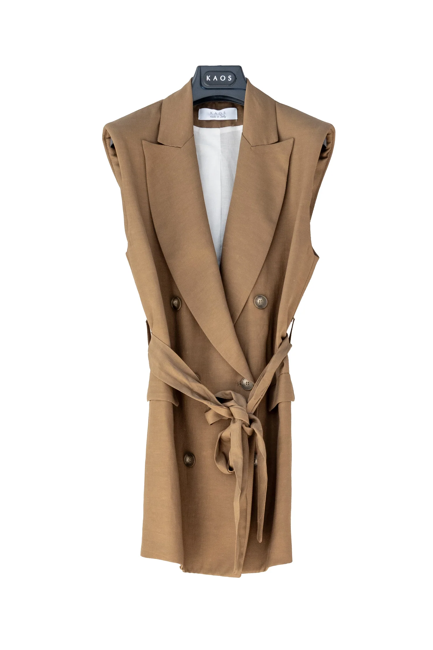 Gilet doppiopetto lungo militare senza maniche in misto lino