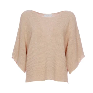 Maglia ampia natural in cotone e lurex con scollo largo