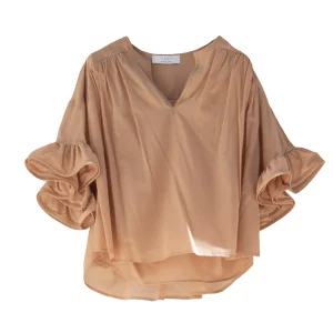 Blusa sabbia in cotone con rouches