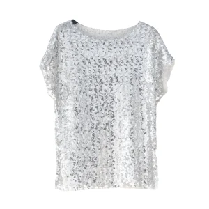 T-shirt argento in full paillettes