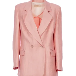 Giacca doppiopetto pesca in misto lino