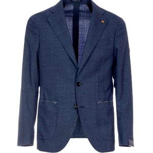 Giacca due bottoni tartan blu sfoderata in lana
